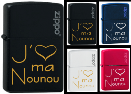 Briquet Zippo - J'aime ma Nounou - Cadeau personnalise personnalisable - 1 Briquet Zippo - J'aime ma Nounou - Cadeau personnalise personnalisable - 1