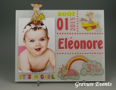 Cadre Photo Naissance (mod. Girafe rose) - Cadeau personnalise personnalisable - 1 Cadre Photo Naissance (mod. Girafe rose) - Cadeau personnalise personnalisable - 1