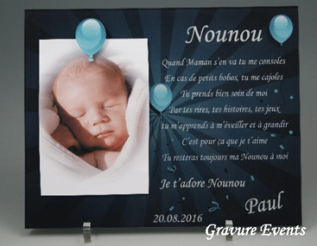 Cadre Photo Poème - Nounou (Mod.B) - Cadeau personnalise personnalisable - 1 Cadre Photo Poème - Nounou (Mod.B) - Cadeau personnalise personnalisable - 1