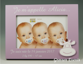 .Cadre Photo Bois - Naissance Couleur Rose - Cadeau personnalise personnalisable - 1