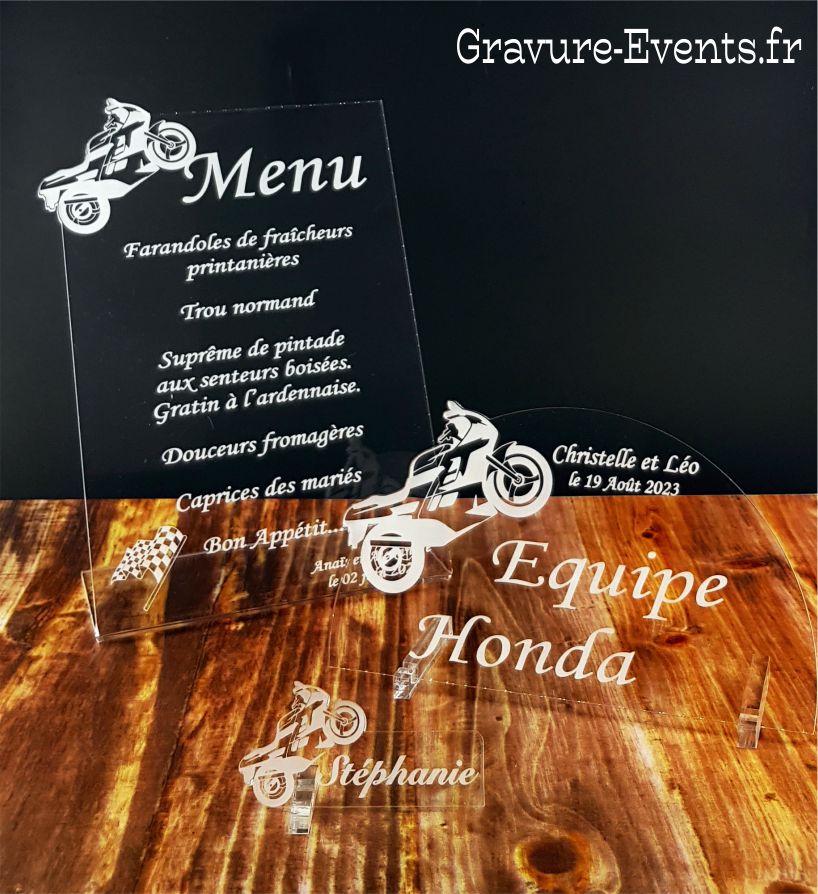 Décoration Mariage thème Moto (menu, nom table, marque place)